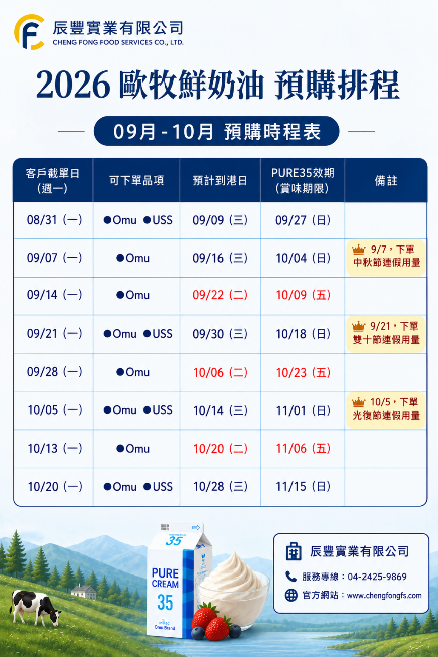 歐牧乳業‧不二製油【2026.09-2026.10】